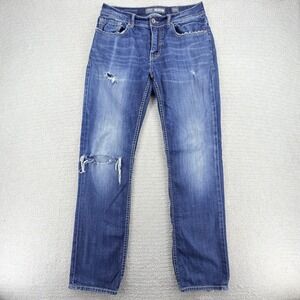 BKE Alec Jeans Mens 32R Straight Leg Blue Stretch Denim Distressed Buckle